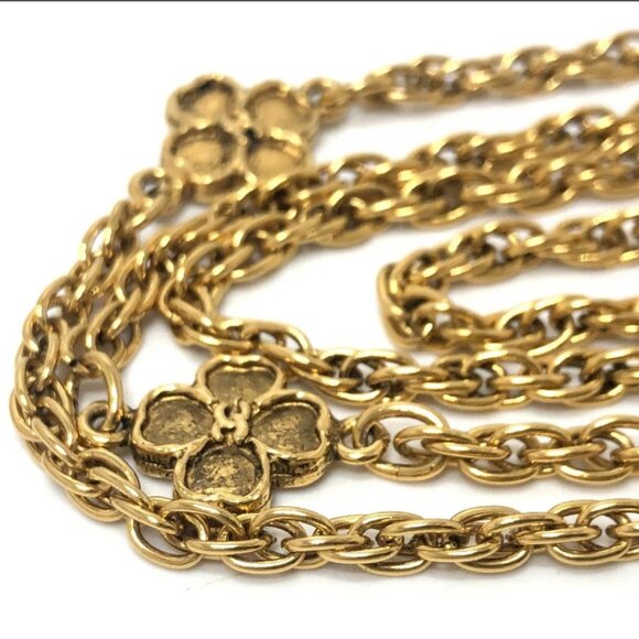 CHANELCC Logos Clover Long Necklace 35" Gold Tone Auth - Picture 6 of 8